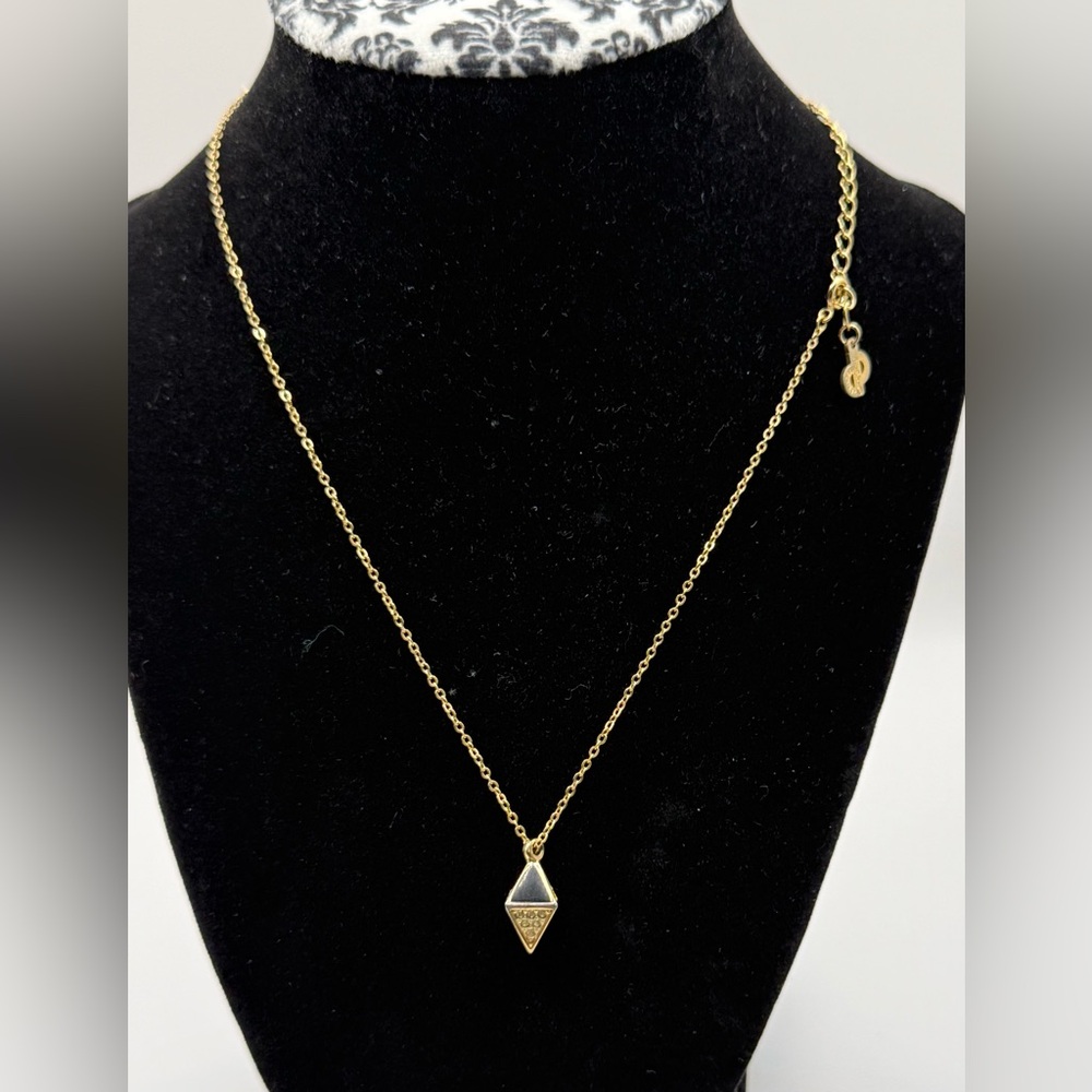 Vintage Dior Gold rhinestones, and black Triangle Pendant with chain Necklace - Picture 11 of 12